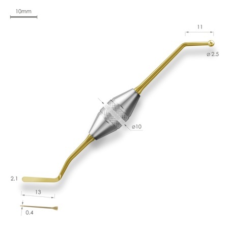 1304-2,5F TiN Удлиненная средняя гладилка с штопфером - шариком Ø2,5мм с эргономичной ручкой Ø10мм Покрытие Gold