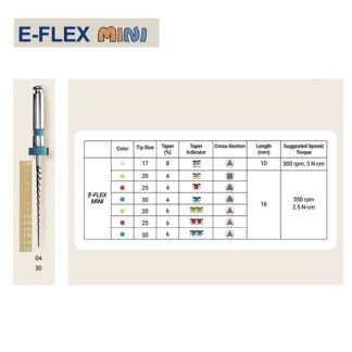 E-FLEX MINI 30/04, L=16мм, 6шт укороченные файлы для детских зубов, Eighteeth